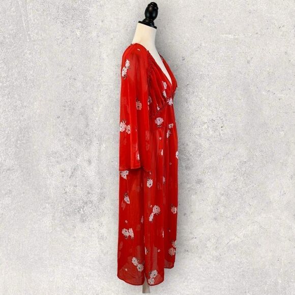NWT Divided H&M Red Sheer Dress V-Neck Chiffon Floral Print Size 10 - Picture 5 of 11